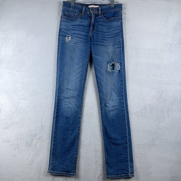 Levi Strauss & Co. 314 Shaping Straight Jeans Distressed Women's Blue Size 27 - Picture 1 of 11